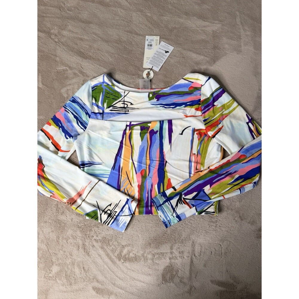 CALIA Women's Swim Cropped Rashguard, Small - Tahitian Print Size M - Picture 3 of 12